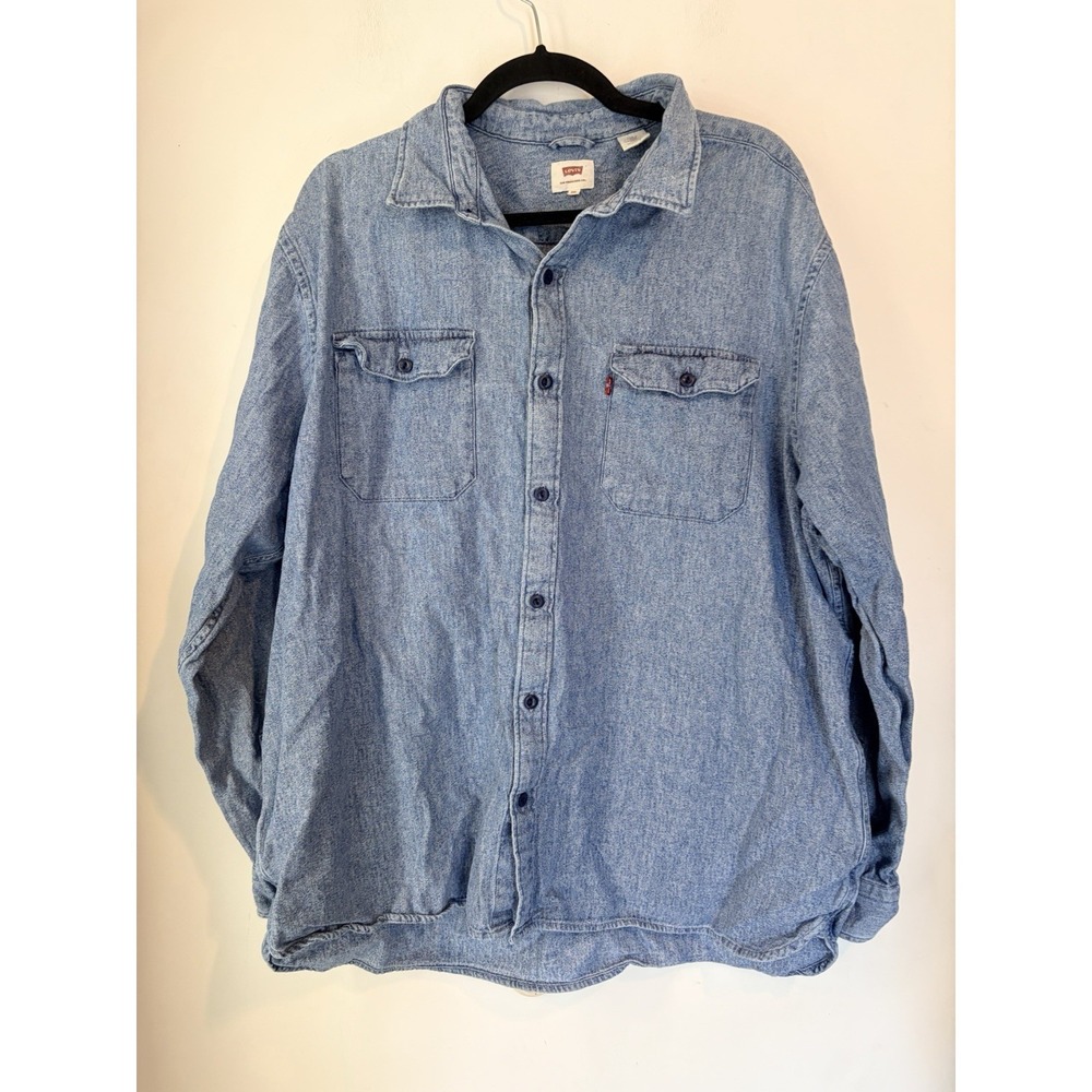 Levis Denim Shirt Mens XXL Blue Button Up Western Workwear Long Sleeve